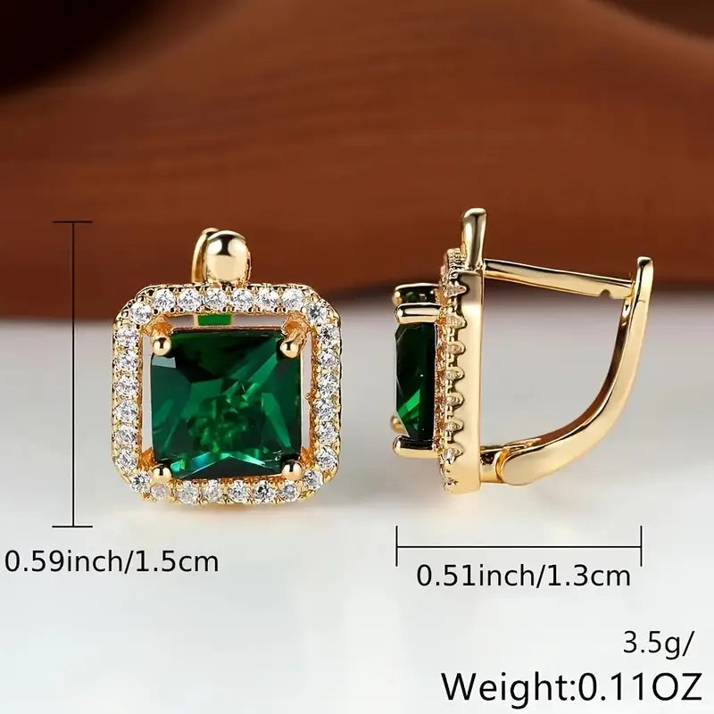 Boucles d'oreilles en zirconia carré vert doré | Or