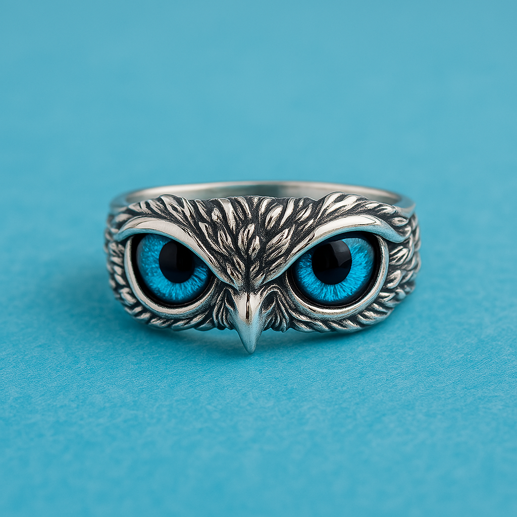 Bague en Argent et Opale Hibou Chanceux Ajustable