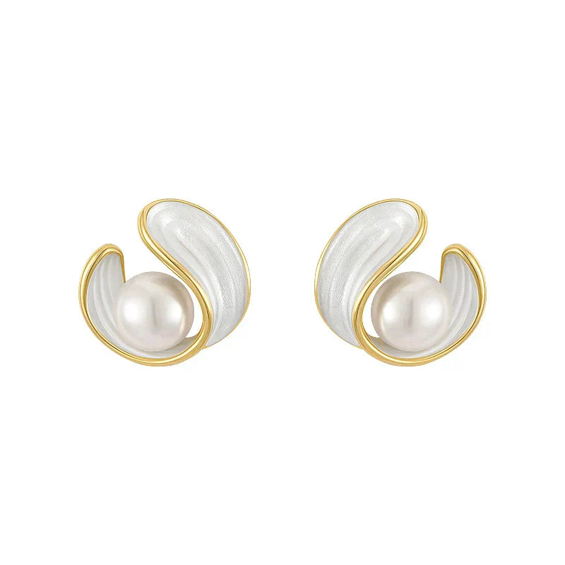Boucles d'oreilles de luxe en opale blanche et perles d'or