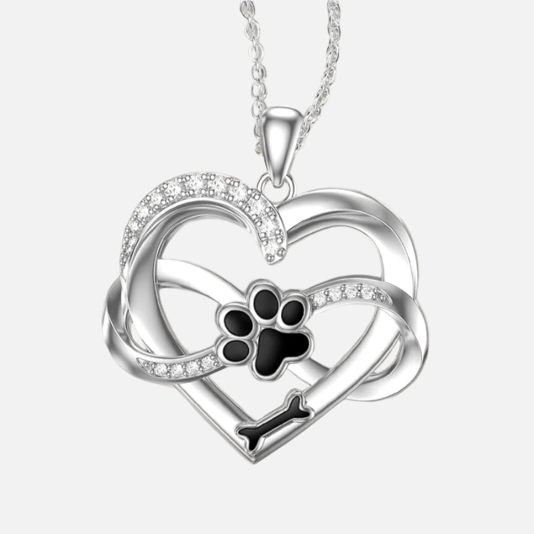 Collier Infini Cœur & Patte en Argent Sterling 925 avec Zirconia
