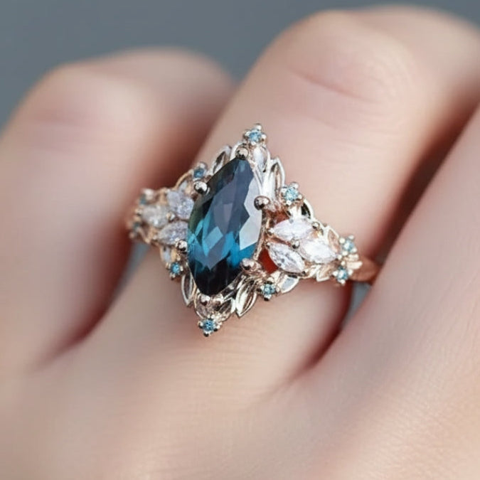 Bague Exotique Cristalline Bleue