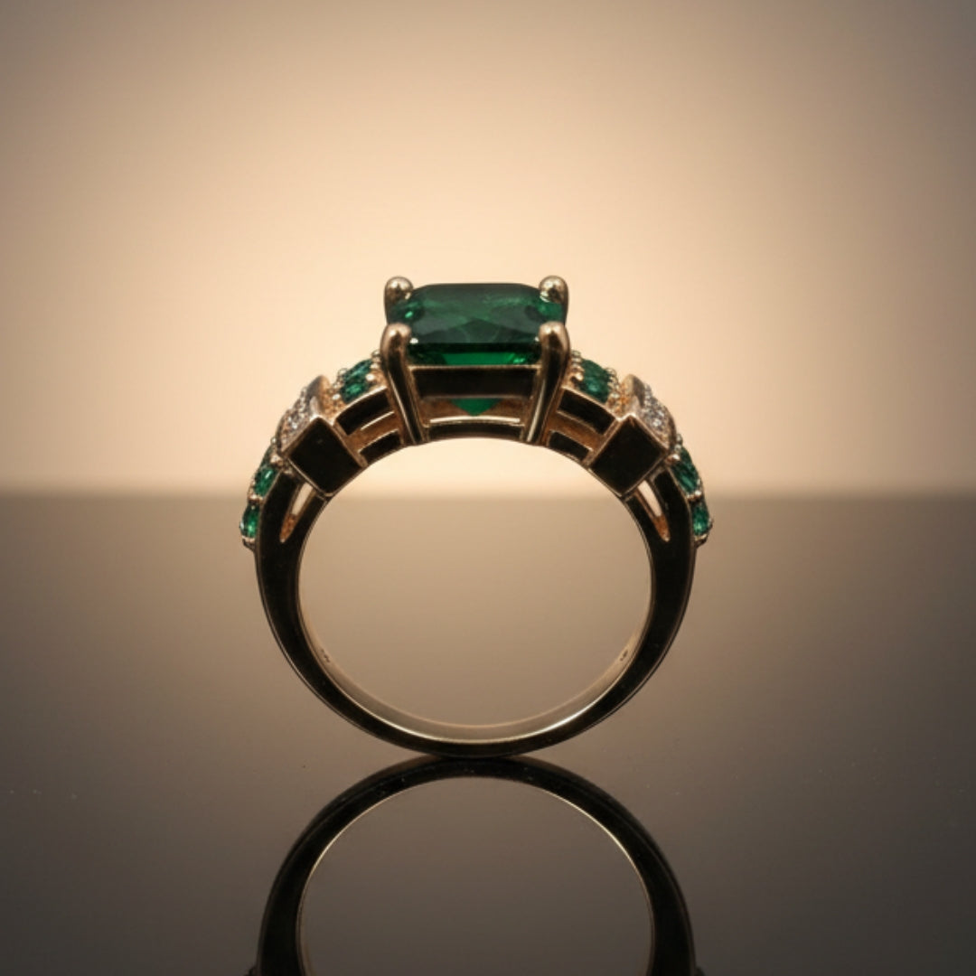 Bague dorée cristalline verte