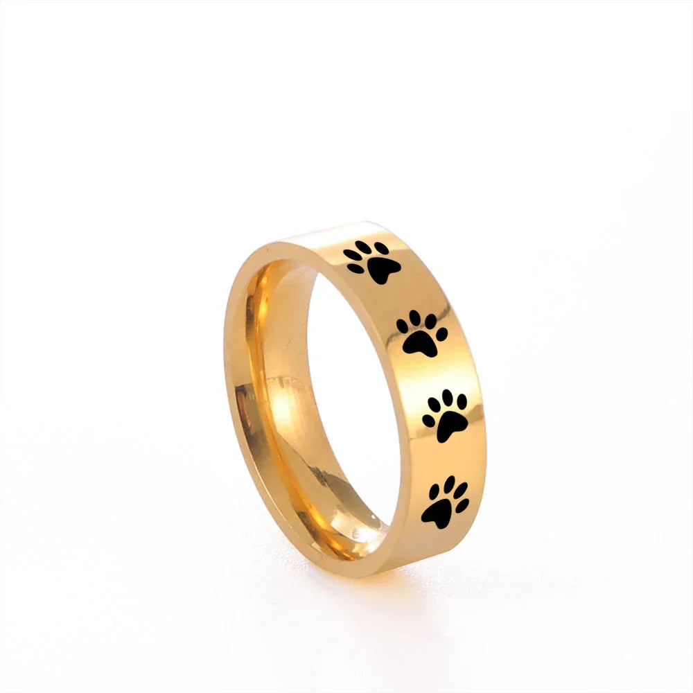 Bague empreinte de patte artisanale en acier inoxydable