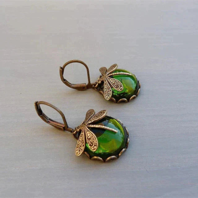 Boucles d'oreilles Libellule Sphériques en Or Antique