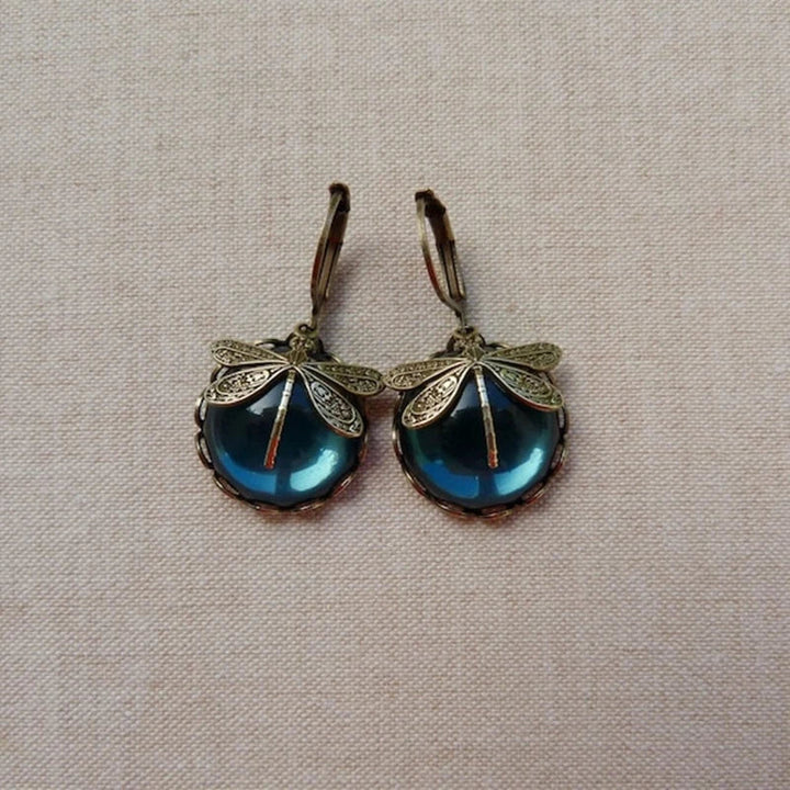 Boucles d'oreilles Libellule Sphériques en Or Antique