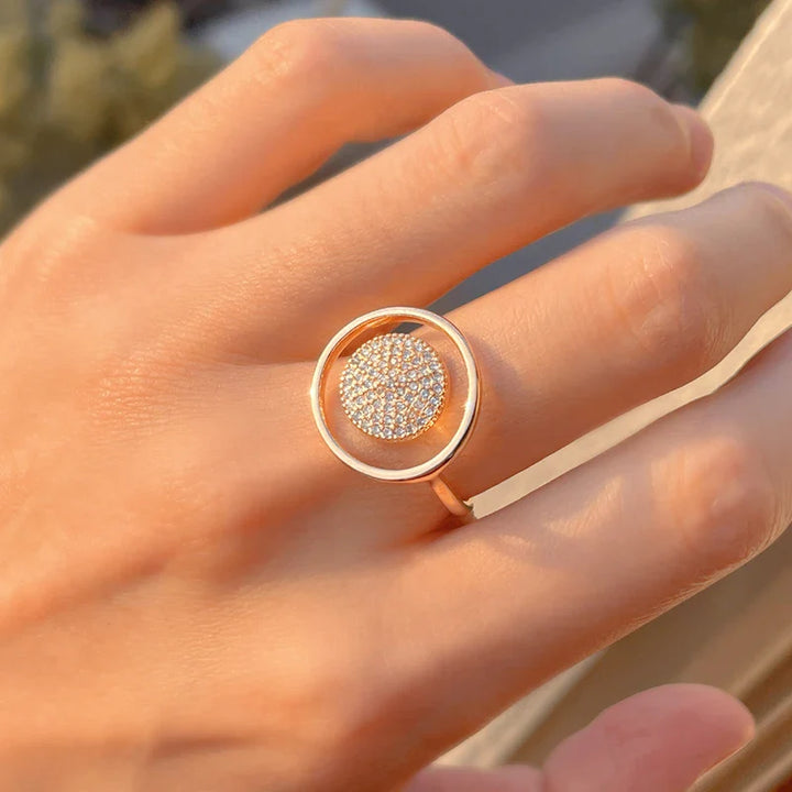 Bague en or rose 585 pour femmes, revêtue entièrement de zirconium unique