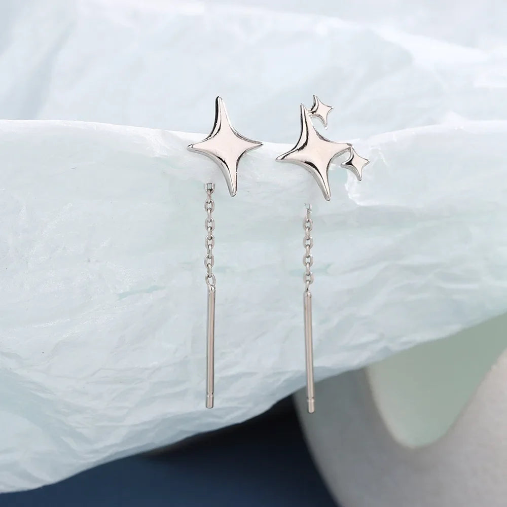 Boucles d'oreilles en argent sterling avec chaîne étoile