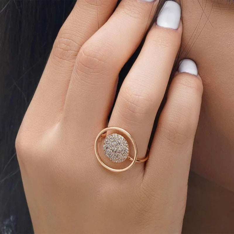 Bague en or rose 585 pour femmes, revêtue entièrement de zirconium unique