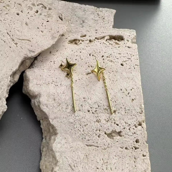 Boucles d'oreilles en argent sterling avec chaîne étoile